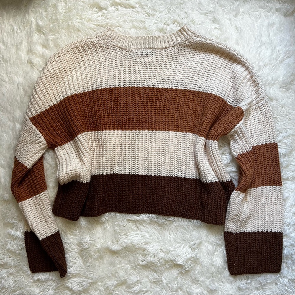 Moon & Madison Cream and Brown Knit Crop Sweater - Picture 3 of 6